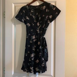 Abercrombie & Fitch black floral wrap dress